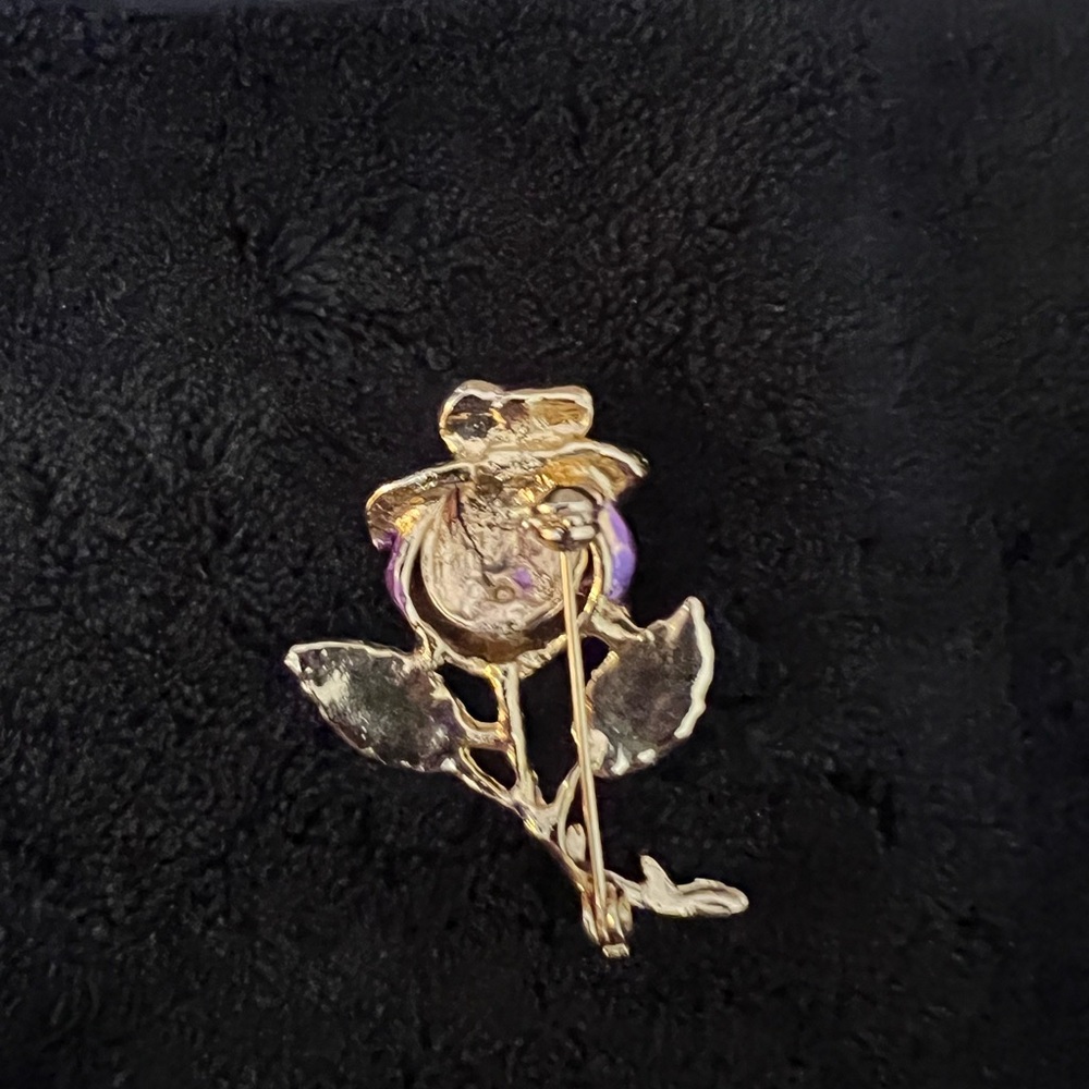 Vintage Purple Green Enamel Rose Flower Brooch - Picture 3 of 6